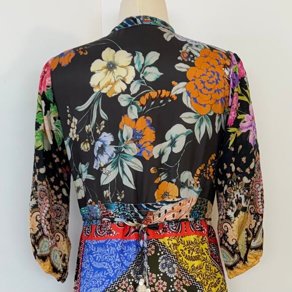 Johnny Was Silk Tibby Jaime 3/4 Sleeve Tiered Maxi Dress Multicolor Patchwork XS - Picture 10 of 15